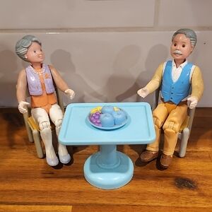 Vintage 1998 Loving Family  Dollhouse Grandparent Couple with Table And Chairs